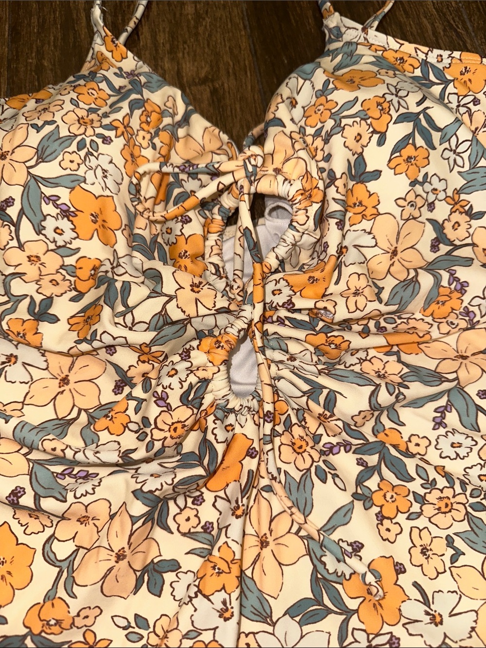 Floral Tie-Front One-Piece Swimsuit Cream Orange Size xLarge - Picture 2 of 3